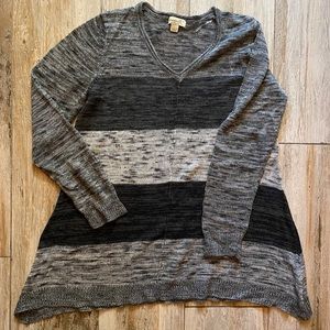 One World Striped Sweater, Black/Gray, Size Large